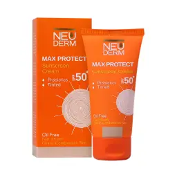 کرم ضد آفتاب با SPF50 رنگی مدل مکس پروتکت مناسب پوست چرب و دارای آکنه بدون چربی حجم 50 میل نئودرم