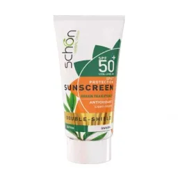 کرم ضدآفتاب دابل شیلد SPF50 چای سبز فاقد چربی بی رنگ حجم 50 میل شون