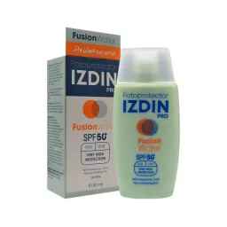 کرم ضد آفتاب با SPF50 بی رنگ مدل FUSION WATER مناسب انواع پوست حجم 50 میل ایزدین پرو