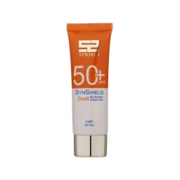 کرم ژل ضد آفتاب با SPF50 مدل SYN SHIELD مناسب پوست چرب و مستعد جوش حجم 50 میل ساین اسکین