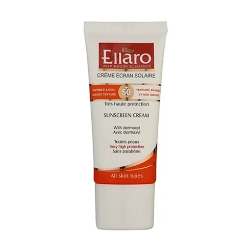 کرم ضدآفتاب SPF50+ مناسب انواع پوست بی رنگ فاقد پارابن حجم 50 میل الارو