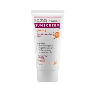 کرم ضد آفتاب با SPF50+ بی رنگ مناسب انواع پوست حجم 50 میل اگزو مای فارما
