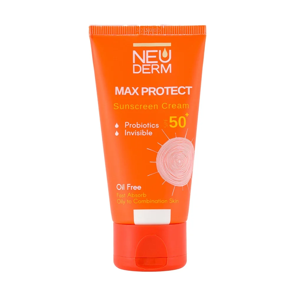 کرم ضد آفتاب با SPF50 بی رنگ مدل مکس پروتکت بدون چربی حجم 50 میل نئودرم