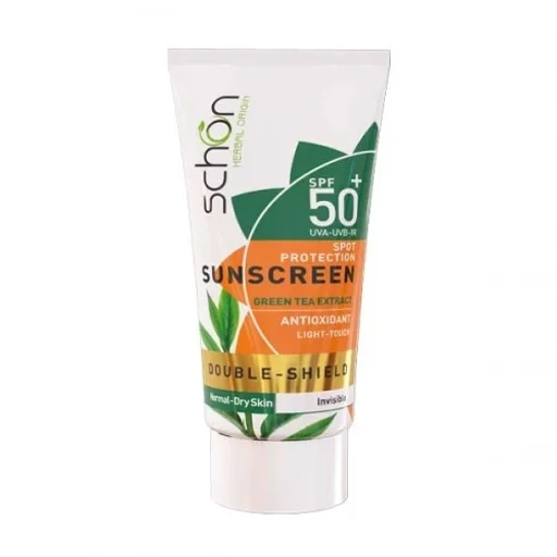 کرم ضدآفتاب دابل شیلد SPF50+ چای سبز بی رنگ حجم 50 میل شون