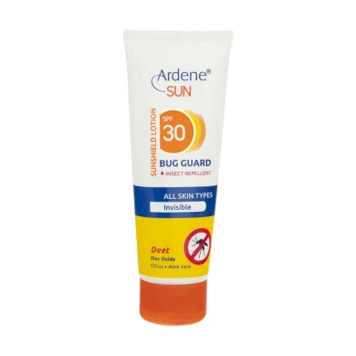 لوسیون ضد آفتاب با SPF30 بی رنگ دافع حشرات مدل Bug Guard حجم 75 میل آردن سان