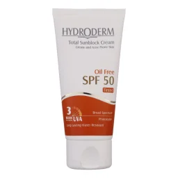 کرم ضدآفتاب SPF50 فاقد چربی پوست چرب و جوش‌دار بژ متوسط حجم 50 میل هیدرودرم