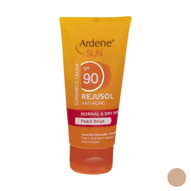 کرم ضد آفتاب با SPF90 رنگی بژ هلویی مناسب پوست خشک و نرمال حجم 50 میل آردن سان