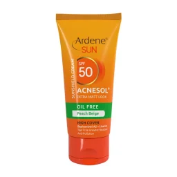 کرم ضدآفتاب رنگی SPF50 فاقد چربی و مات‌کننده بژ هلویی حجم 50 میل آردن سان