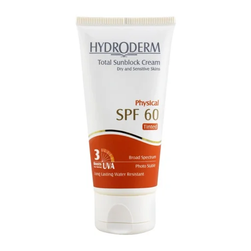 کرم ضدآفتاب SPF60 مناسب پوست خشک و حساس بژ روشن حجم 50 میل هیدرودرم