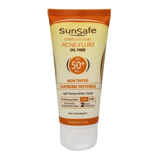 فلوئید ضدآفتاب SPF50 فاقد چربی مناسب پوست چرب بدون رنگ حجم 50 میل سان سیف