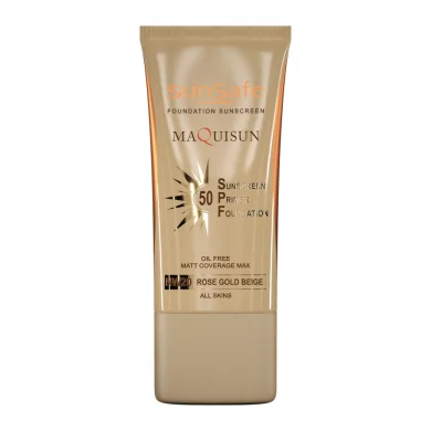 ضد آفتاب کرم پودری همراه پرایمر با SPF50 رنگی رز گلد کد NW20 مکی سان حجم 40 میل سان سیف