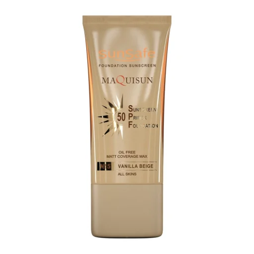 ضدآفتاب کرم پودری همراه با پرایمر SPF50 فاقد چربی بژ وانیلی کد N15 حجم 40 میل سان سیف