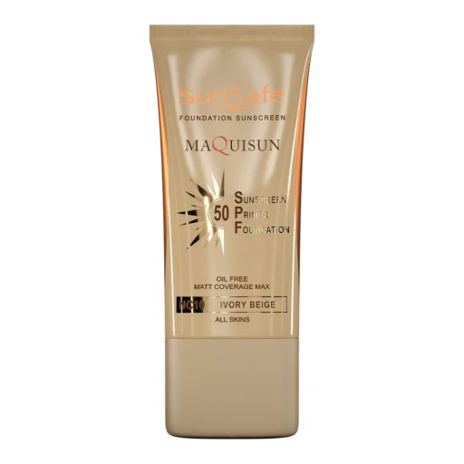 ضدآفتاب کرم پودری همراه با پرایمر SPF50 فاقد چربی بژ عاجی کد NC10 حجم 40 میل سان سیف