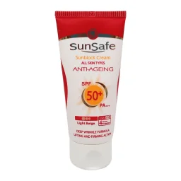 ضدآفتاب رنگی SPF50 ضد‌چروک مناسب انواع پوست بژ طبیعی حجم 50 میل سان سیف