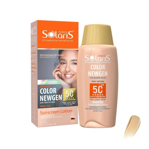 ضدآفتاب SPF50 فاقد چربی بژ روشن مدل Color Newgen حجم 75 میل آردن سولاریس