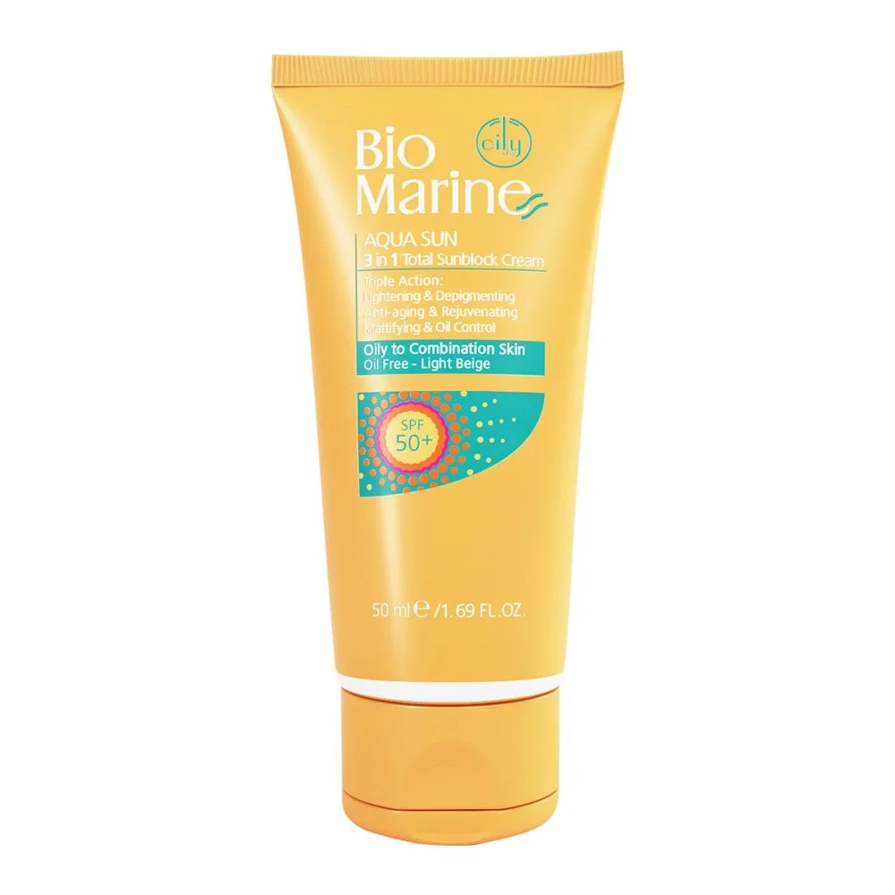 ضد آفتاب با SPF50 رنگی بژ روشن مدل 3 در 1 مناسب پوست چرب و مختلط حجم 50 میل بایومارین