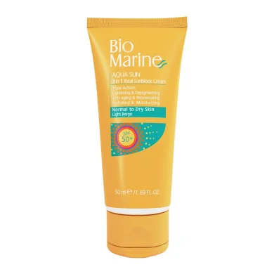 ضد آفتاب با SPF50 رنگی بژ روشن مدل 3 در 1 مناسب پوست خشک و نرمال حجم 50 میل بایومارین