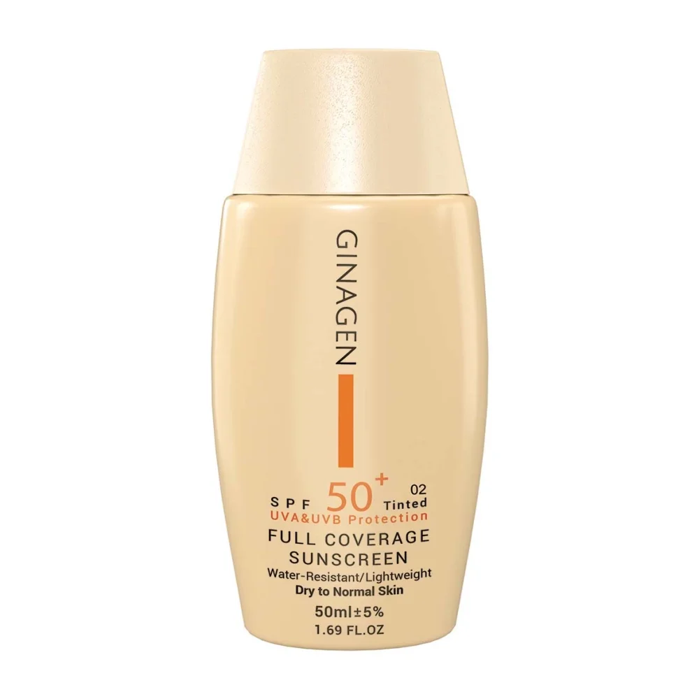کرم ضد آفتاب با SPF50 رنگی مخصوص پوست خشک 02 حجم 50 میل ژیناژن