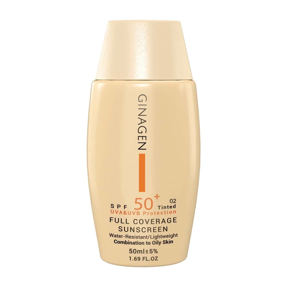 کرم ضد آفتاب با SPF50 رنگی مخصوص پوست چرب 02 حجم 50 میل ژیناژن