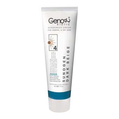 ضد آفتاب با SPF50 رنگی بژ تیره مناسب پوست خشک حجم 50 میل ژنوبایوتیک