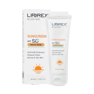 کرم ضد آفتاب با SPF50 رنگی بژ طبیعی مناسب پوست چرب حجم 40 میل لیپورکس