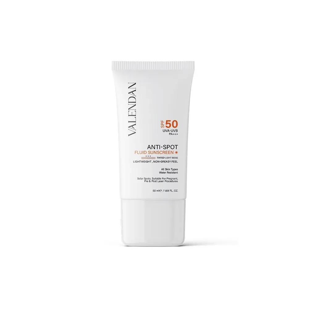 فلوئید ضد آفتاب ضد لک با SPF50 رنگی بژ روشن حجم 50 میل ولندان