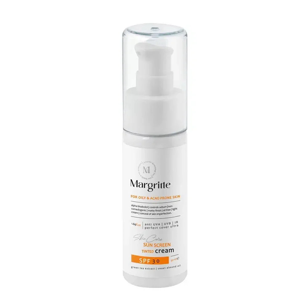کرم ضد آفتاب با SPF30 رنگی بژ روشن مناسب پوست چرب و مستعد آکنه حجم 50 میل مارگریت