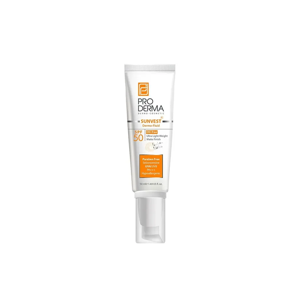 کرم ضد آفتاب فلوئیدی با SPF50 بی رنگ حجم 50 میل پرودرما