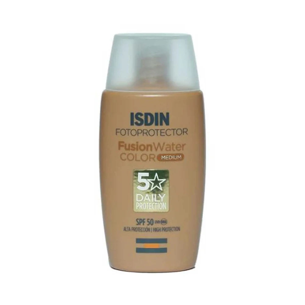 ضد آفتاب فلوئیدی با SPF50 رنگی متوسط مدل Fusion Water مناسب انواع پوست حجم 50 میل ایزدین