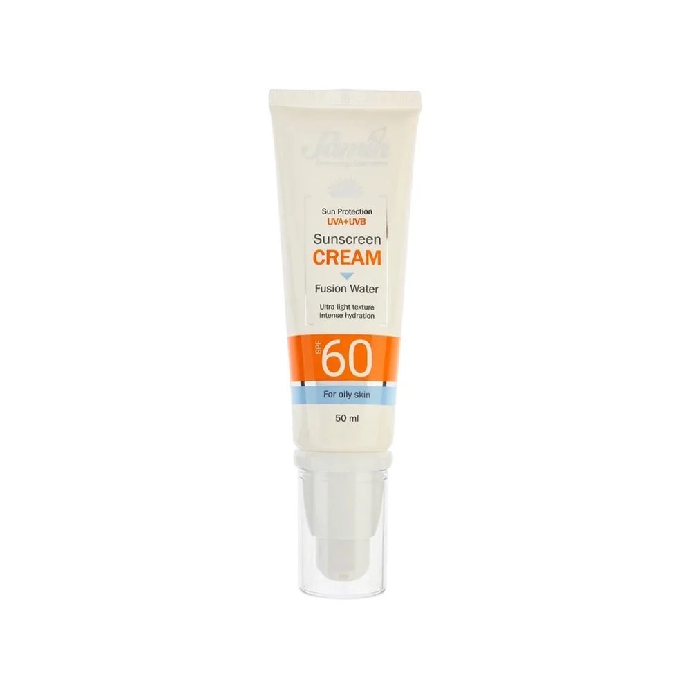 کرم ضد آفتاب با SPF60 بی رنگ فیوژن واتر مناسب پوست چرب حجم 50 میل ثمین
