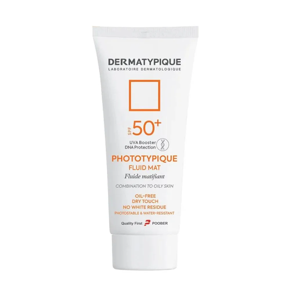 ضد آفتاب با SPF50 بی رنگ مدل فلوئید مت مناسب پوست چرب حجم 40 میل درماتیپیک