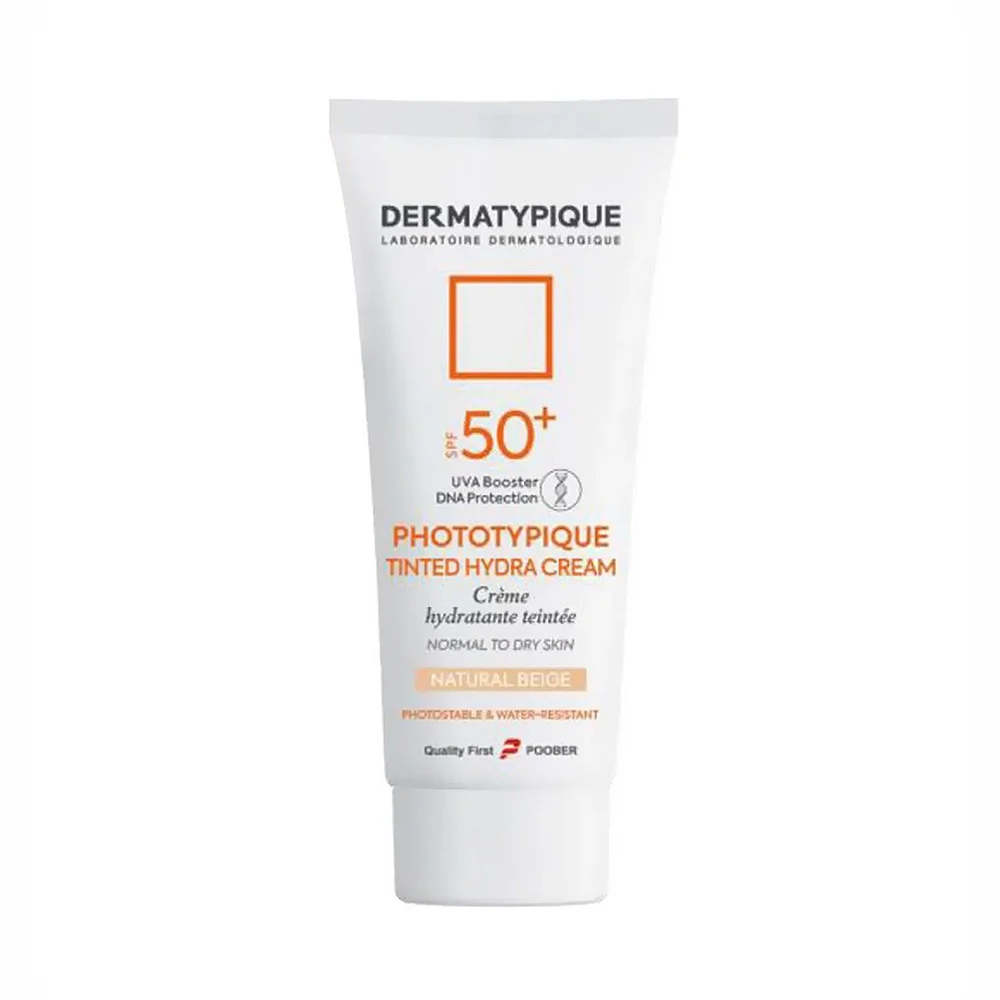 کرم ضد آفتاب با SPF50 رنگی نچرال بژ مدل فتوتیپیک مناسب پوست خشک حجم 50 میل درماتیپیک