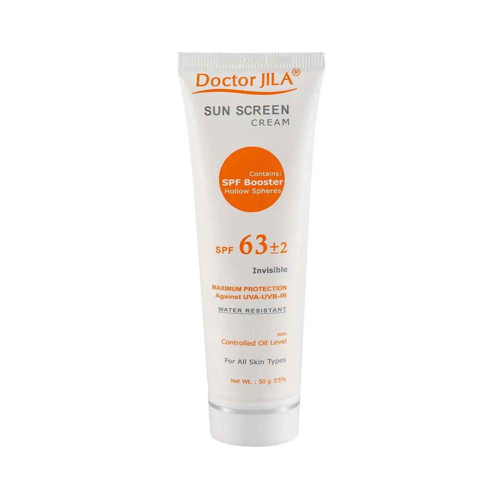 کرم ضد آفتاب با SPF63 بی رنگ مناسب انواع پوست حجم 50 میل دکتر ژیلا