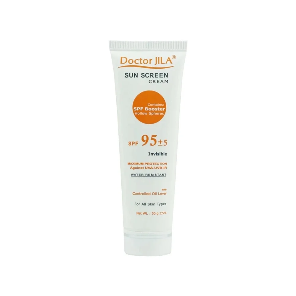 کرم ضد آفتاب با SPF95 بی رنگ مناسب انواع پوست حجم 50 میل دکتر ژیلا