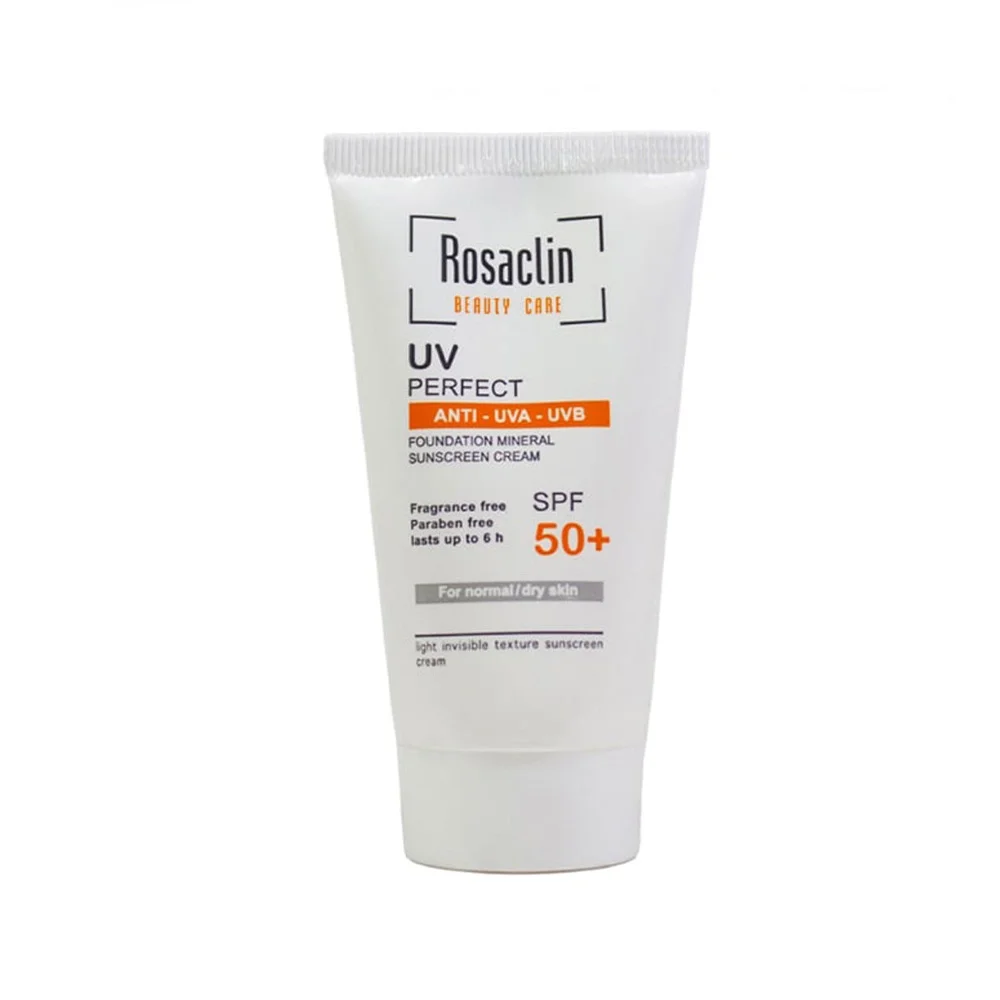 کرم ضد آفتاب با SPF50 بی رنگ مناسب پوست خشک و نرمال حجم 40 میل رزاکلین
