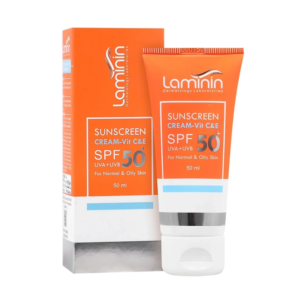 کرم ضد آفتاب با SPF50 بی رنگ مناسب پوست چرب و نرمال حجم 50 میل لامینین