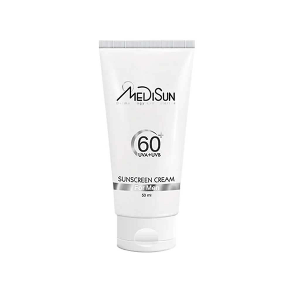 کرم ضد آفتاب با SPF60 بی رنگ آقایان مناسب انواع پوست حجم 50 میل مدیسان