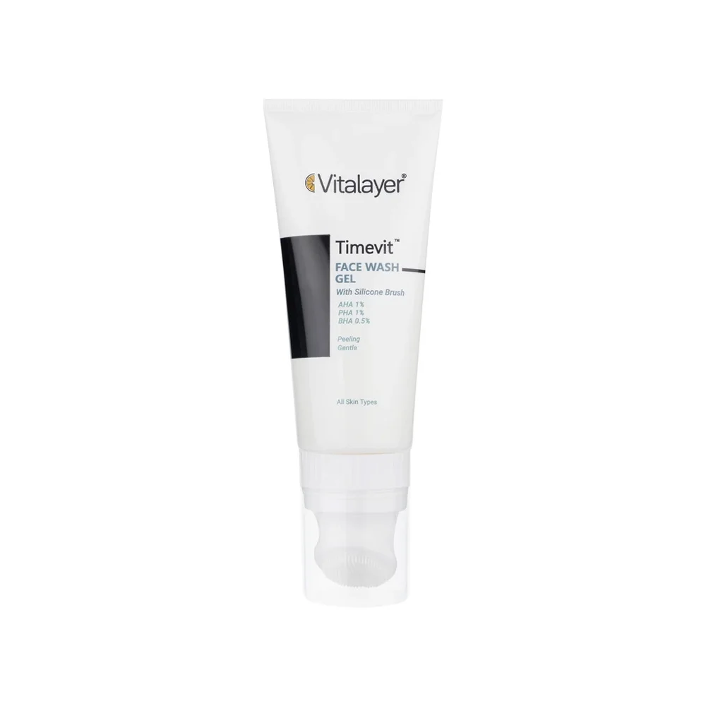 ژل براش شستشوی صورت مدل Timevit مناسب انواع پوست حجم 200 میل ویتالیر