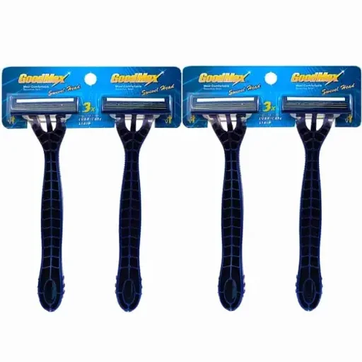 تیغ 3 لبه صابون دار مدل سرمتحرک کارتی بسته 4 عددی گود مکس