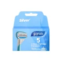 تیغ یدک 5 لبه زنانه مدل Gloria 5 آبی بسته 4 عددی سیلور