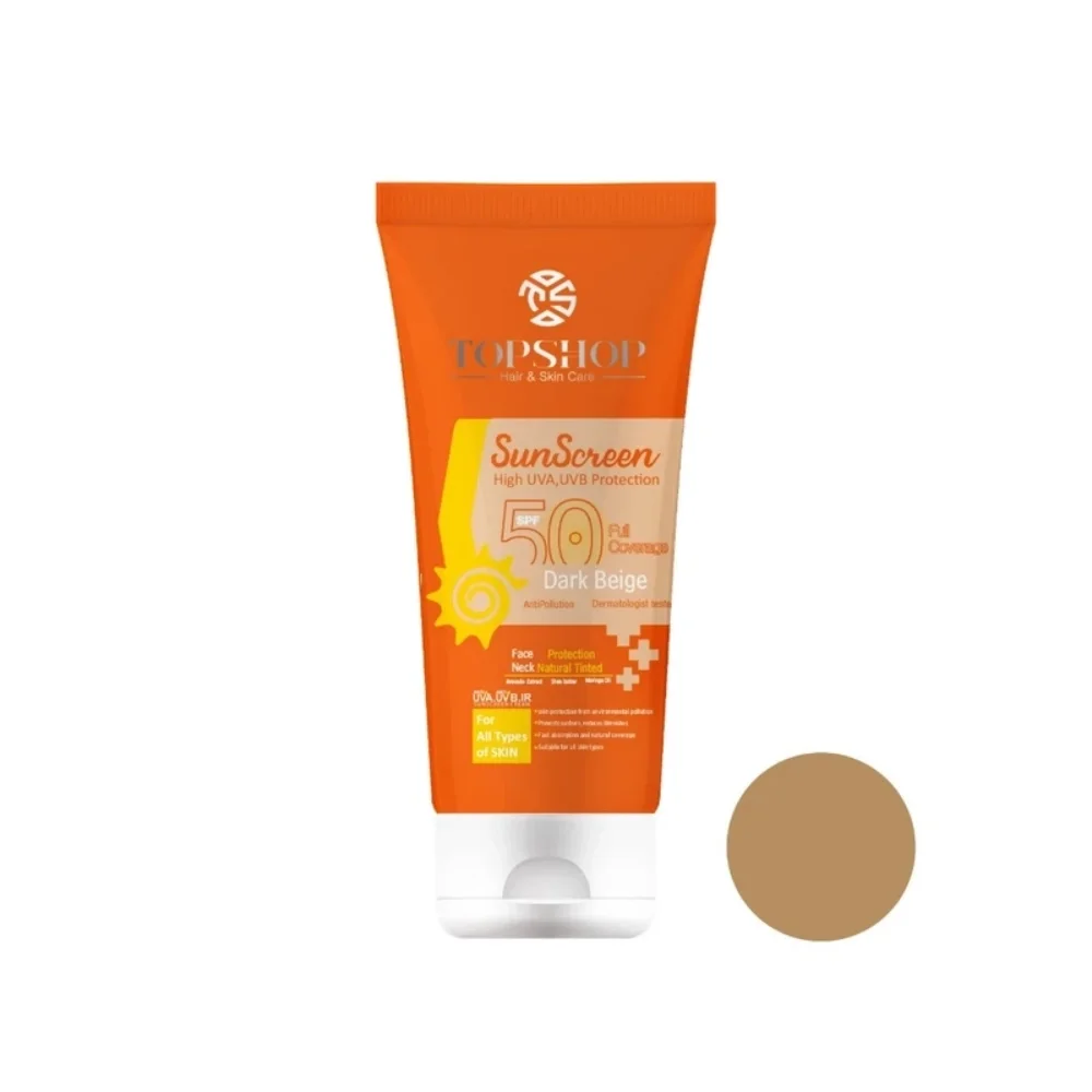 ضد آفتاب با SPF50 رنگی مناسب انواع پوست حجم 50 میل تاپ شاپ
