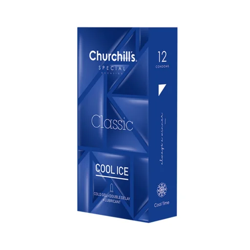 کاندوم اسپشیال تاخیری دابل روان‌کننده ژل خنک 12 عددی مدل Classic Coolice چرچیلز