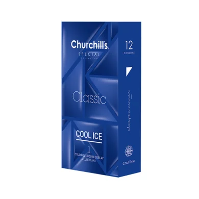 کاندوم اسپشیال تاخیری دابل روان کننده ژل خنک مدل Classic Coolice بسته 12 عددی چرچیلز
