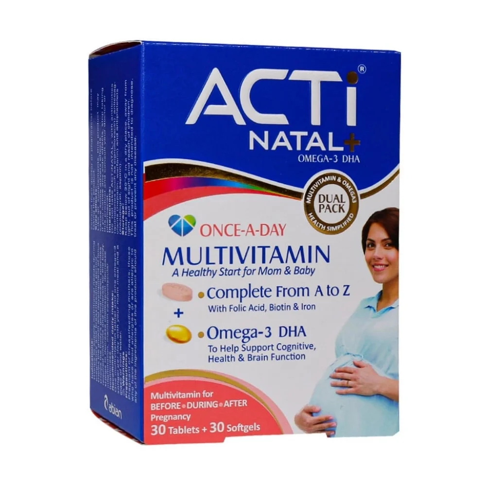 قرص مولتی ویتامین اکتی ناتال پلاس بسته 60 عددی ابیان دارو