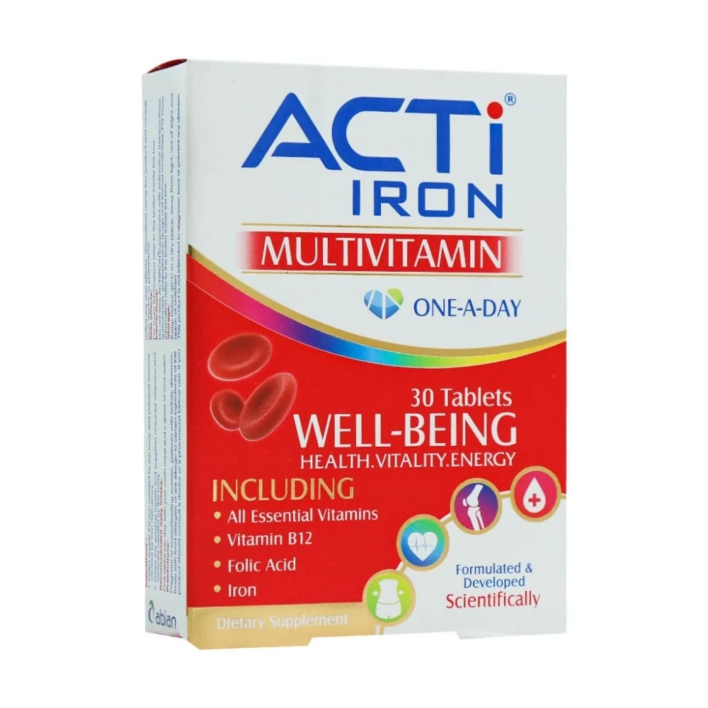 قرص اکتی آیرون مولتی ویتامین بسته 30 عددی ابیان دارو