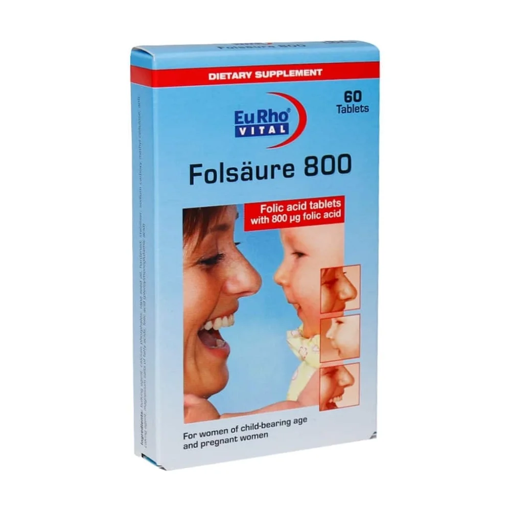 قرص فولیک اسید 800 میکروگرم بسته 60 عددی یوروویتال