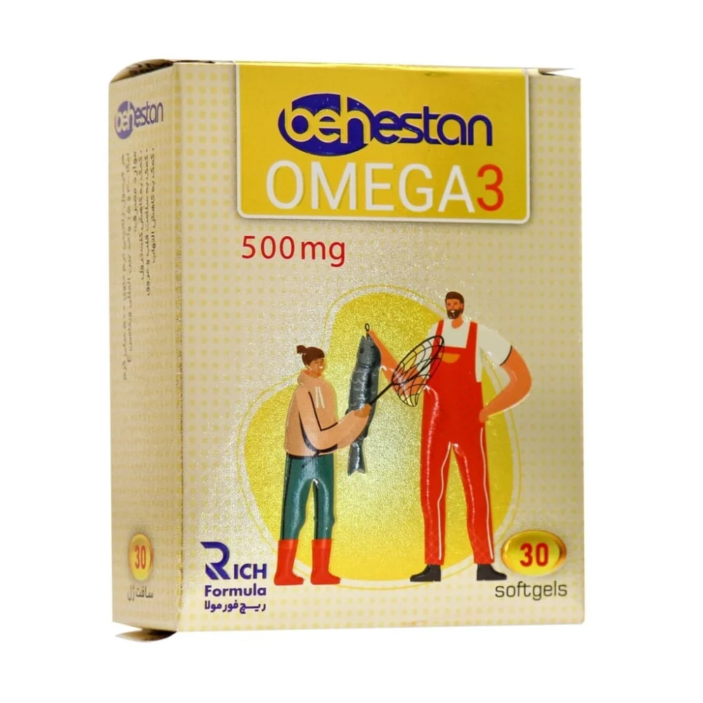 کپسول ژلاتینی امگا 3 500 میلی گرم بسته 30 عددی بهستان