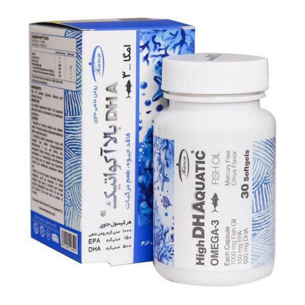 کپسول ژلاتینی روغن ماهی حاوی امگا دی اچ آ بالا آکواتیک بسته 30 عددی کارن