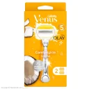 خود تراش سیستمی 5 لبه زنانه با رایحه نارگیل مدل Venus Olay به همراه 2 عدد تیغ یدک ژیلت