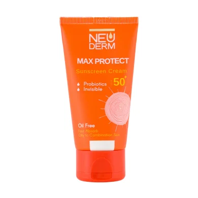 کرم ضد آفتاب با SPF50 بی رنگ مدل مکس پروتکت بدون چربی حجم 50 میل نئودرم